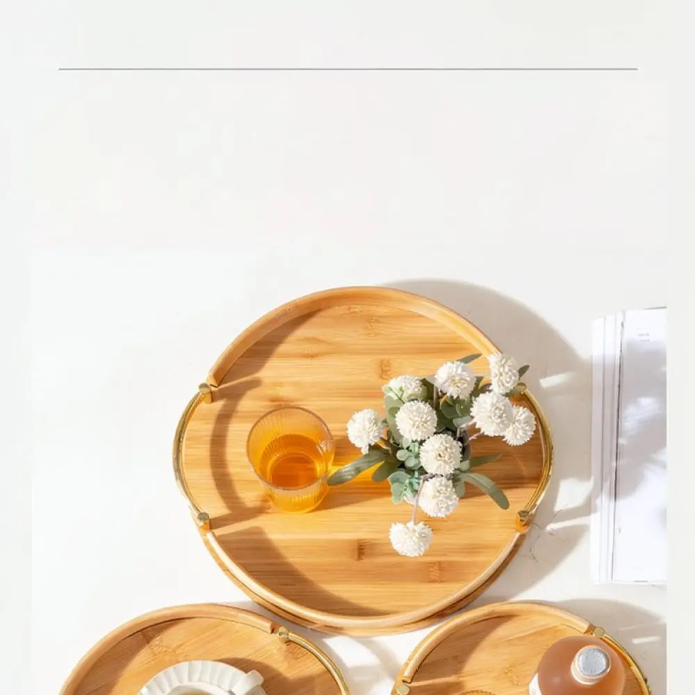 Elegant Round Bamboo Serving Tray Minimalist Wooden Platter With Handles For Coffee Tea Table Decor Kitchen Food Organizer
