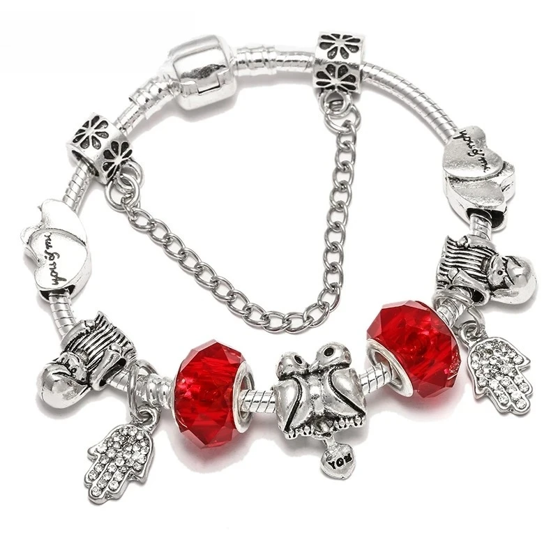 DINGLLY Crystal Beads Bracelets & Bangles Silver Plated Palm Pendant Love Birds Charm Bracelets For Couple Friendship Pulseras