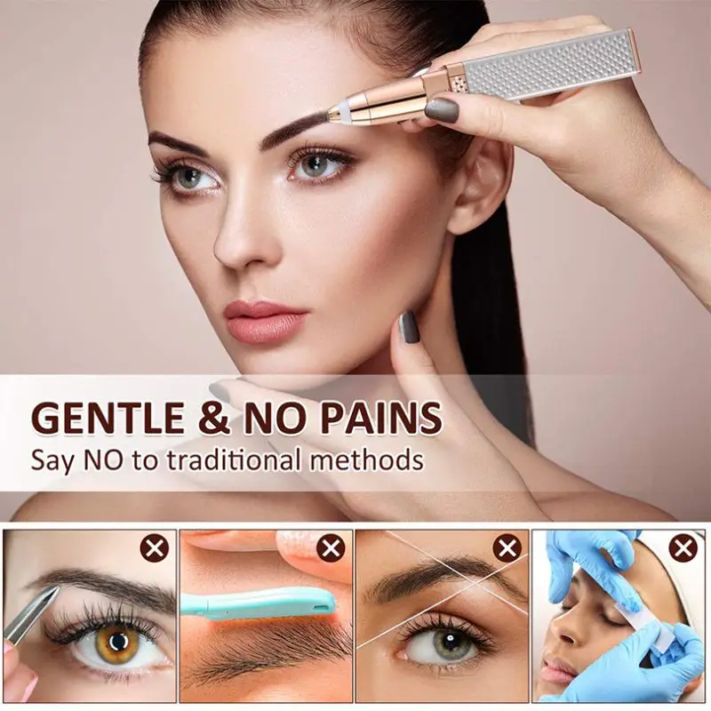 Depiladora facial 2 en 1, Mini recortador de cejas para mujer, afeitadora eléctrica de lápiz labial, carga USB, herramientas de maquillaje indoloras multifuncionales