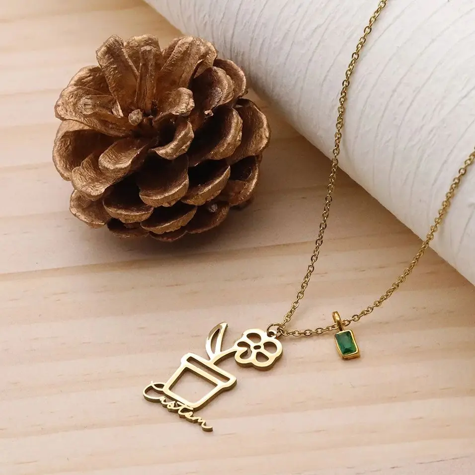 

Ожерелье-подвеска Todorova с именем и цветком в горшке для женщин, из нержавеющей стали, новое, модное, для повседневной носки и вечеринок