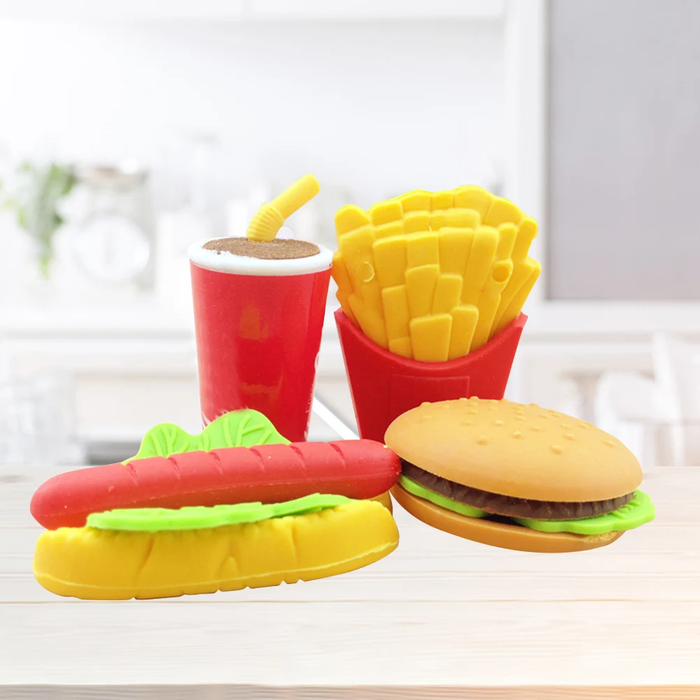 

4pcs Hamburger Eraser Cute Shape High Quality Soft School Student Art Office Kids Stationery Gift Portable Christmas
