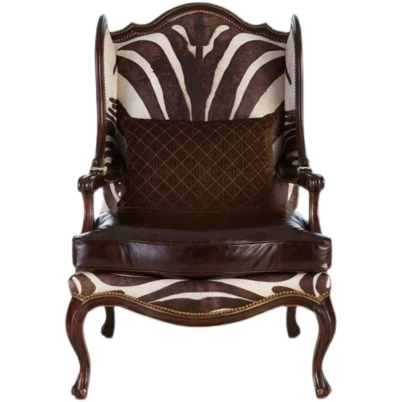 

Solid wood single sofa chair high-end villa club leisure living room tiger solid wood high back chair
