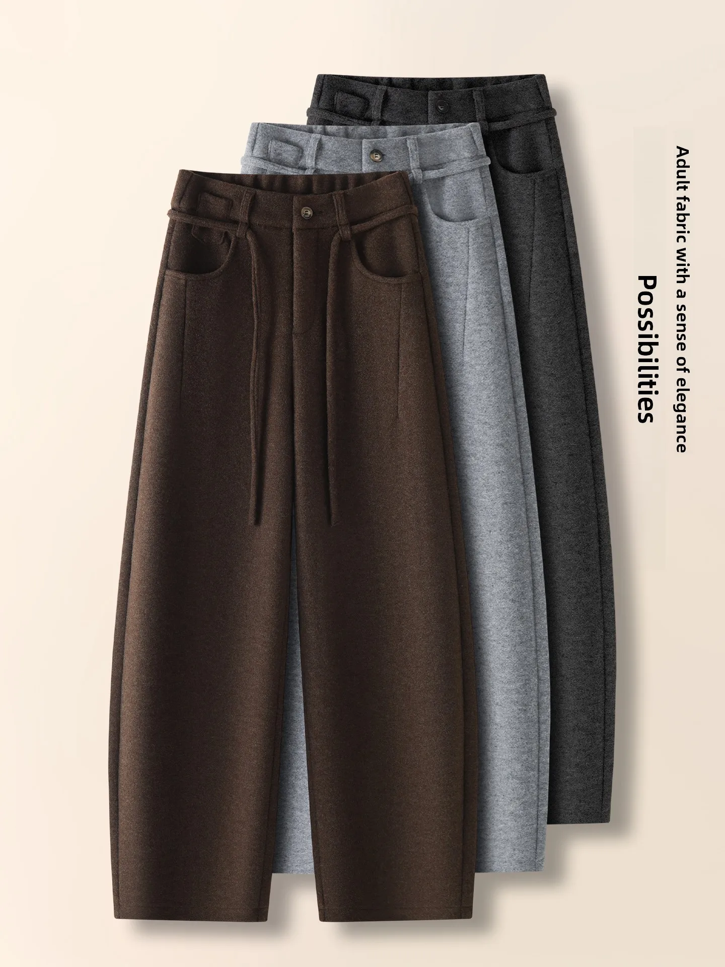 

High Waist Thickened Woolen Wide Leg Scythe Pants Women's Autumn Winter New Style Casual Straight Leg Pants Soft Comfortable
