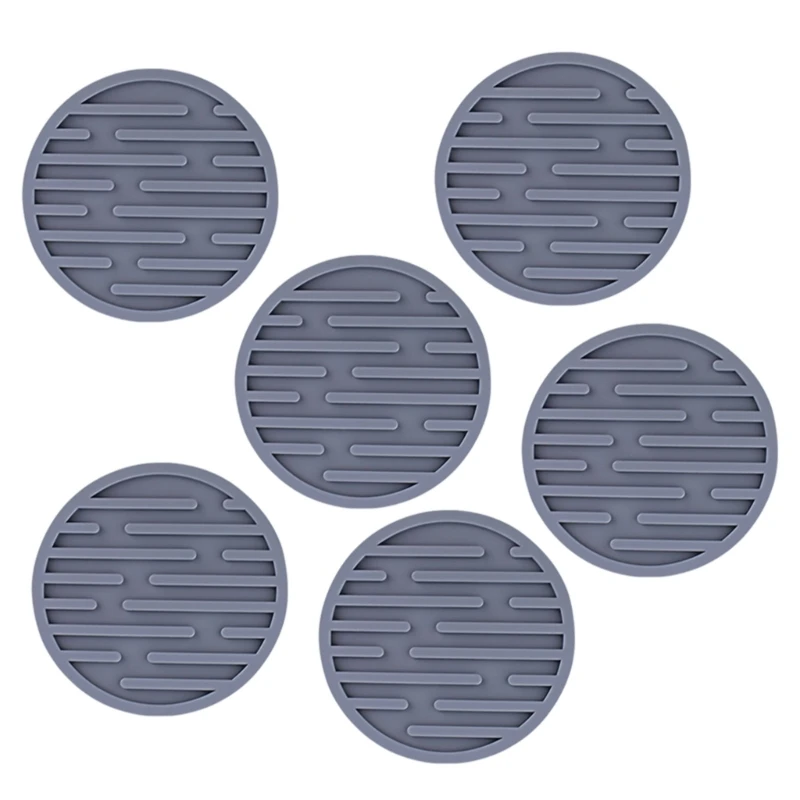 Conjunto porta-copos silicone multiuso, 6 peças, padrão redondo, decorações jantar, acessórios escritório, almofada