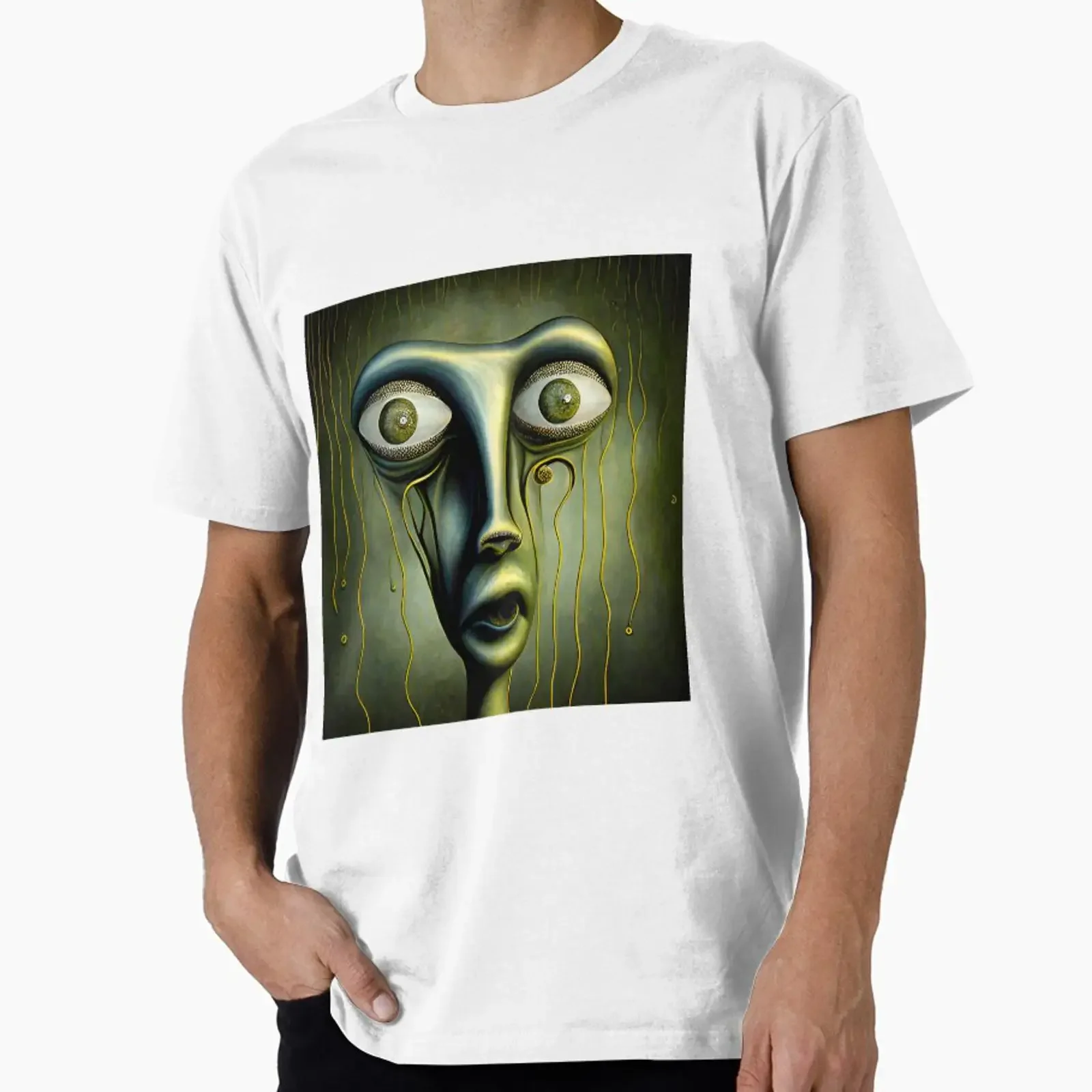 Surrealisme, visage effrayant, futurisme, expressionnisme, horreur, OVNI, E.T., vert, conçu et vendu par Obibobishop, vintage, lavé, confortable