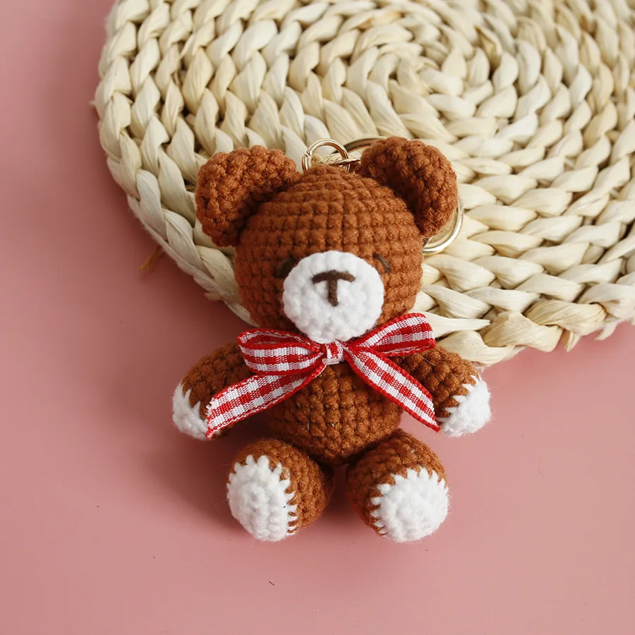 

Cute Small Bear Crochet Keychain Creative Bow Bear Doll Keyrings For Bag Pendant Kawaii Bear Doll Knitting Car Keys Keychains