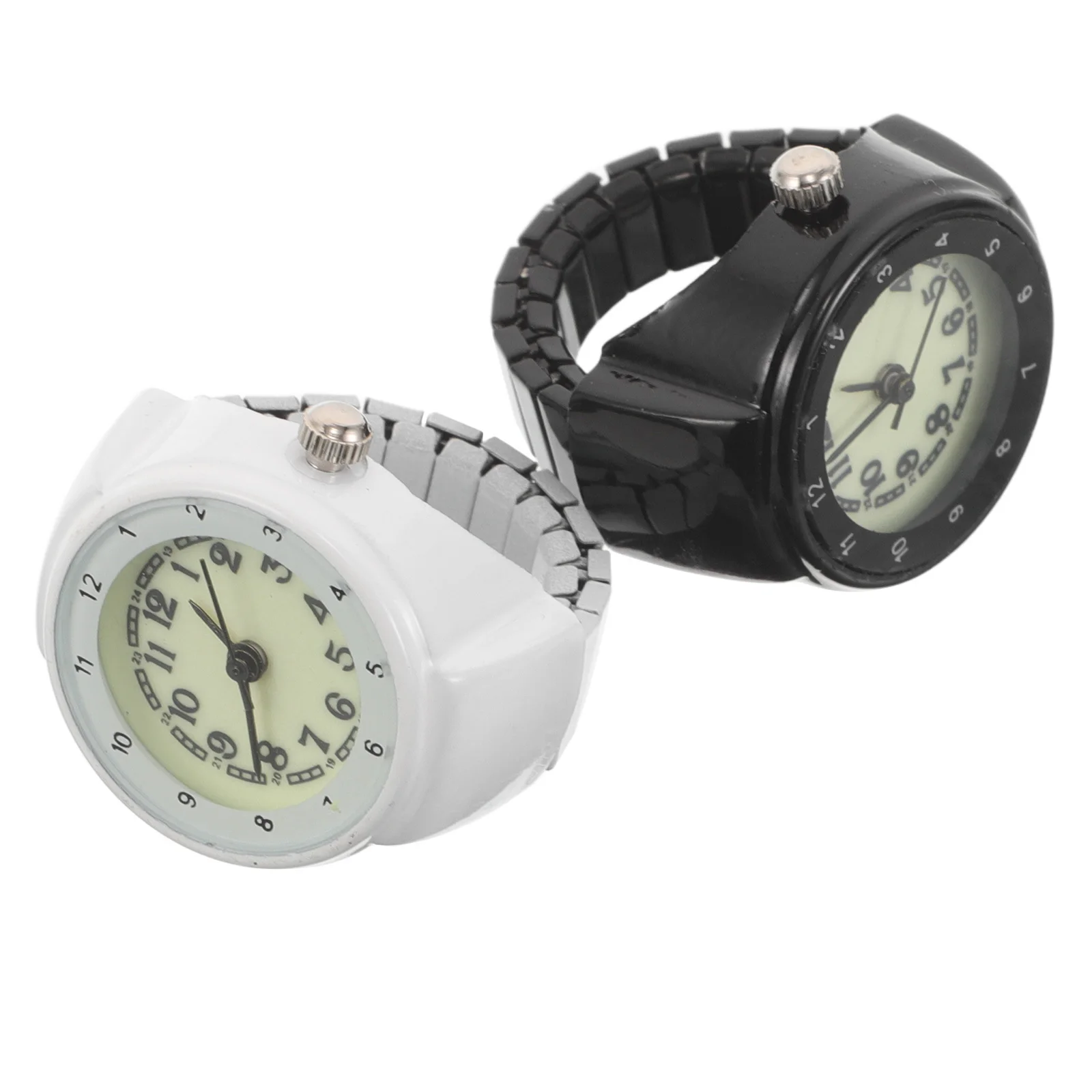 

2Pcs Finger Ring Watches Stainless Steel Retro Timepiece Stretch Band Glow in The Dark Finger Watch