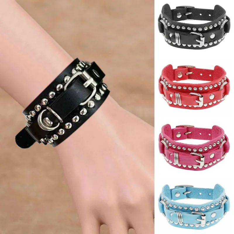 

New Punk Leather Cuff Bracelet - Retro Rock Rivet Wristband Wrap - Adjustable Spike Bracelet for Men Women