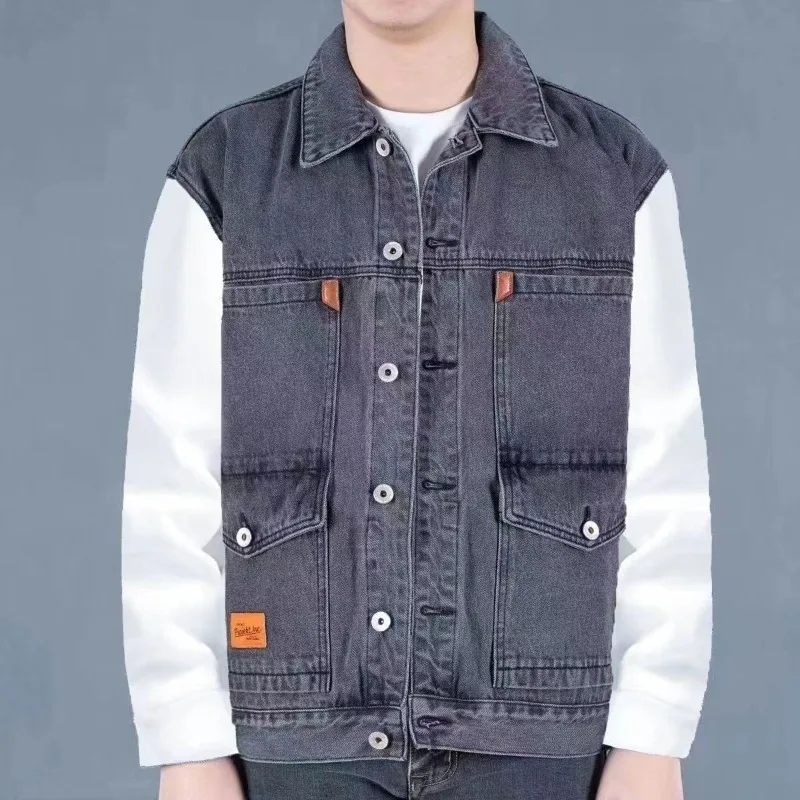 Men's Retro Denim Vest Summer Sleeveless Cargo Jacket Multi Pocket Workwear Outerwear