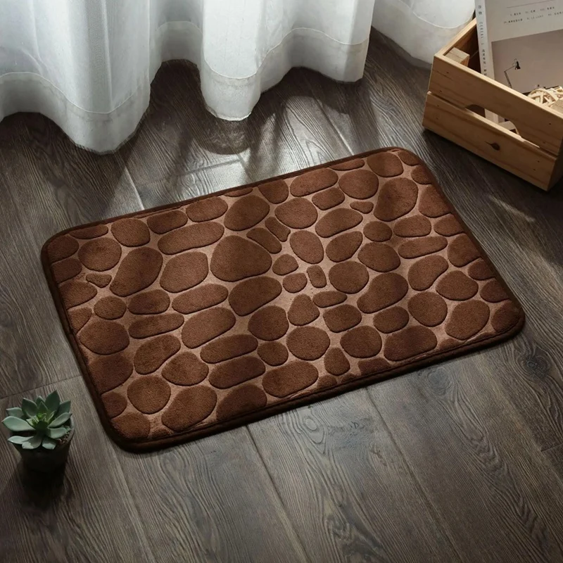 Bath Mat Cobblestone Bathroom Rugs Water Absorbent Bath Mats For Bathroom Machine Washable Bath Rugs(50X80cm,Brown) Durable