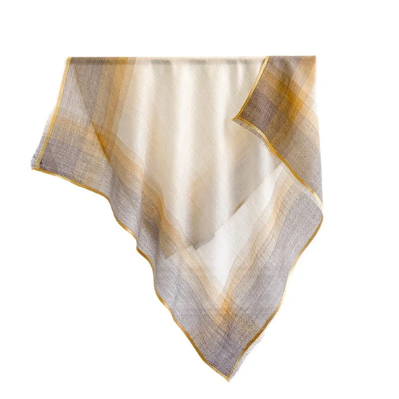 65x65CM 100% CASHMERE Square Scarf Gradient Plaid Soft Light Neck Scarf Women Earth Tone French Wrap Shawl Gift