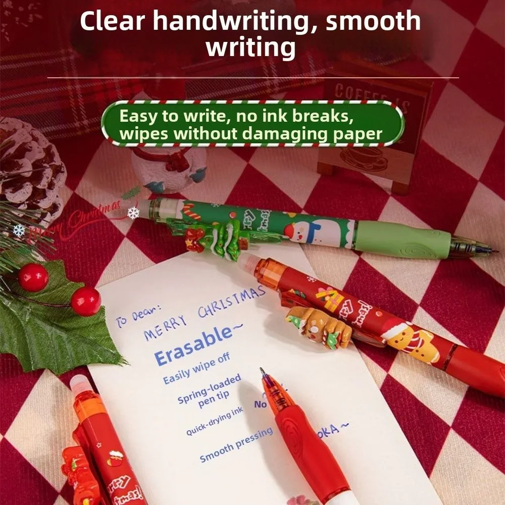 

6PCS/Set Christmas Gifts 0.5mm Christmas Erasable Pen Blue Ink Quick Drying Gel Pen Soft Grip Neutral Pen Students