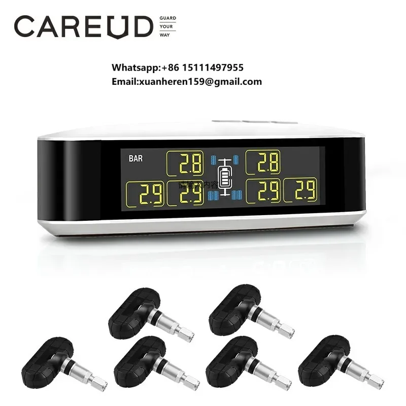 

Беспроводная универсальная система контроля давления в шинах Careud TPMS U8B с 6 внутренними датчиками для автодомов, грузовиков и прицепов, на солнечной энергии, автомобильный инструмент