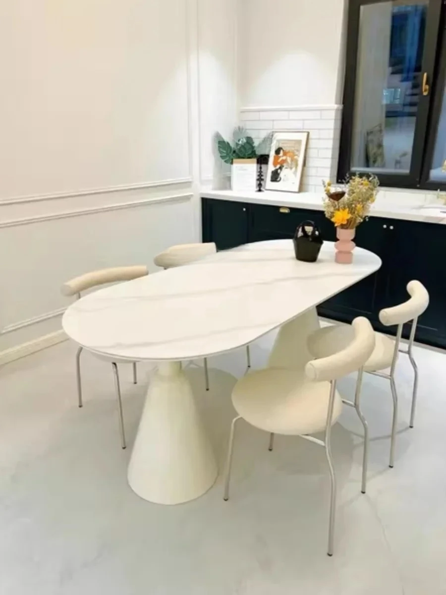 

ss1001 Dining table oval island dining table retro modern small apartment French rock slab dining table and chairs