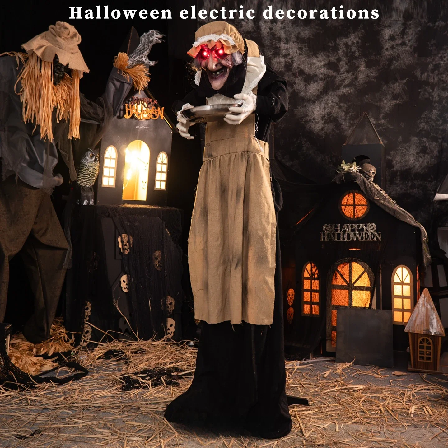 The witch with the plate, the haunted room atmosphere decoration props ornament