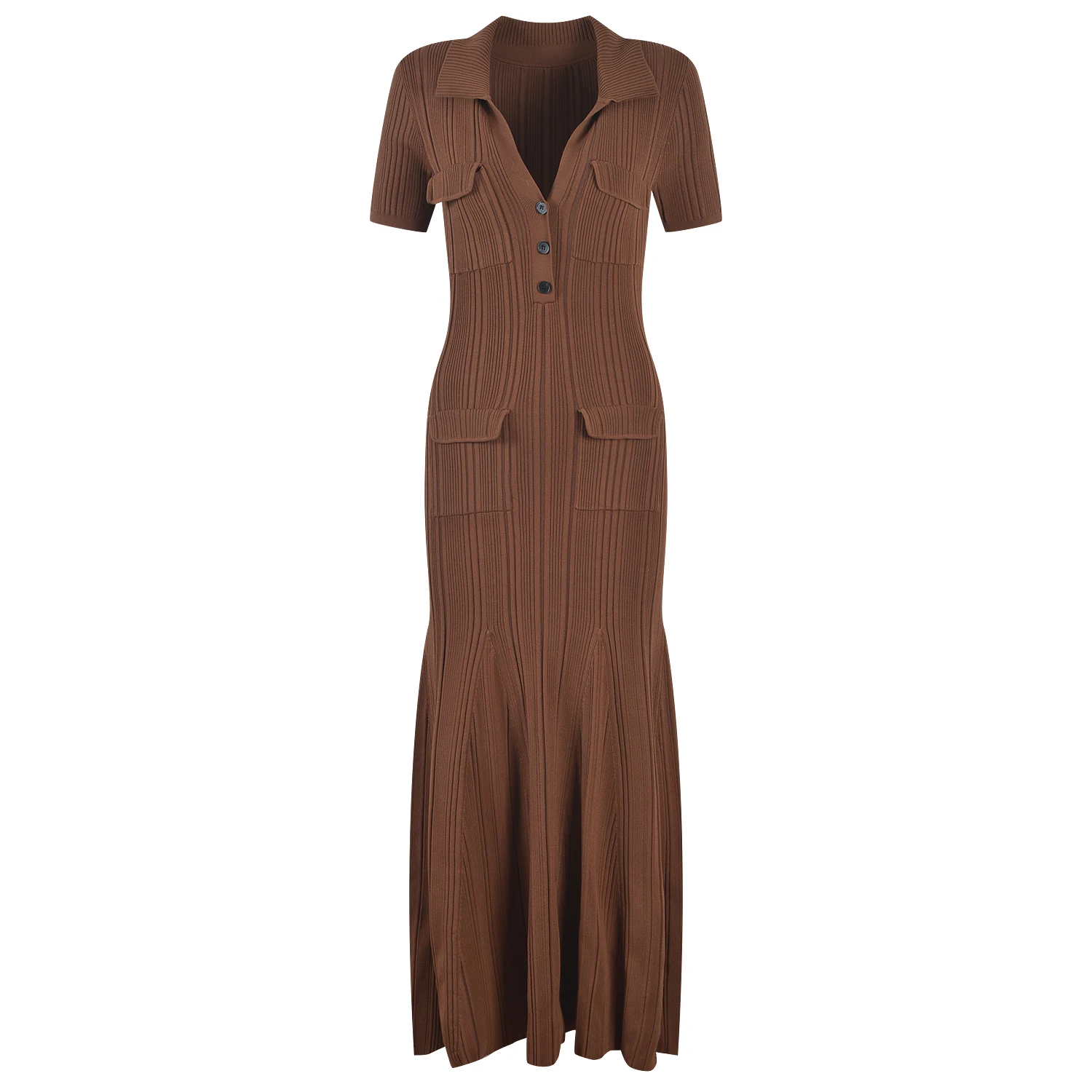 High Waist Knitted Dress Parisian Style S-Cut Outfit Caramel Color Long Party Dress Women's Premium Fashion Spring 2023