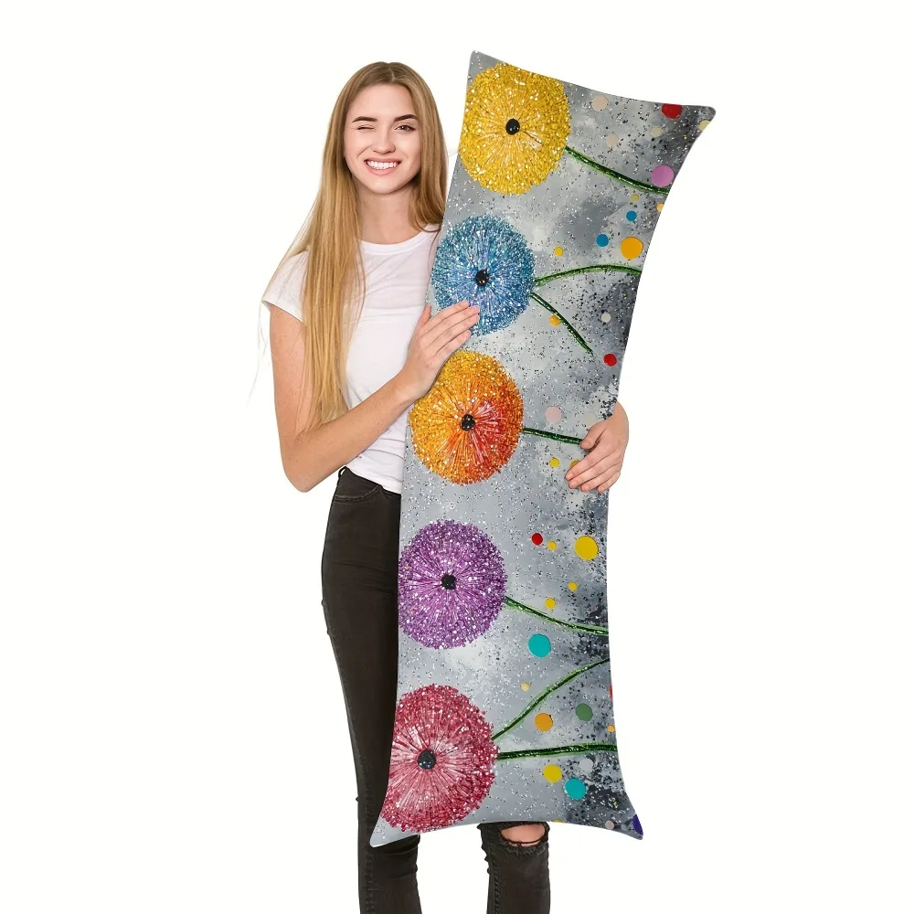 1pc Large Tropical Hibiscus & Houndstooth Pillowcase - Contemporary Zippered Cover, 20x54 inch/50x137cm, 100% Polyester Multicol