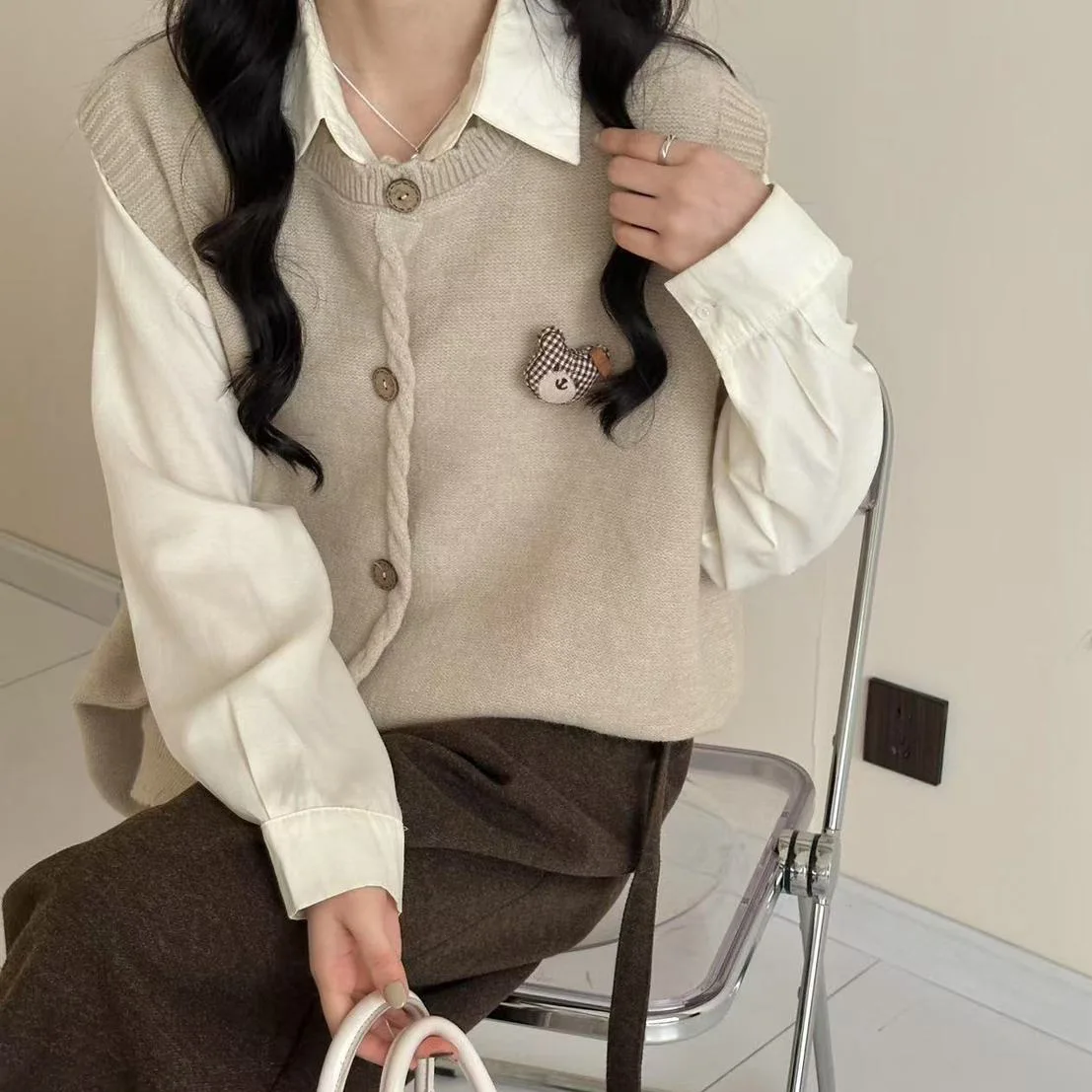 

Свитер Жилет Пальто Женские Свитера Пальто Куртки Жилеты без рукавов с круглым вырезом Джемперы Y2k Уличная одежда Элегантный трикотаж Осень Зима