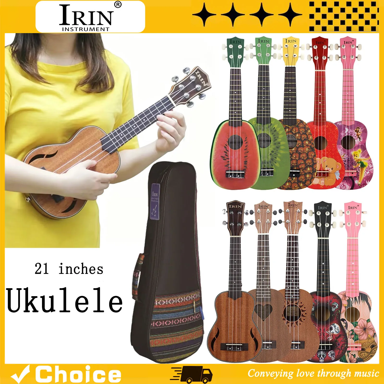 21 Inch Ukulele Hawaiian Guitar Soprano Beginner Ukulele 4 String Guitar Musical Gifts Beginners Stringed Instrument