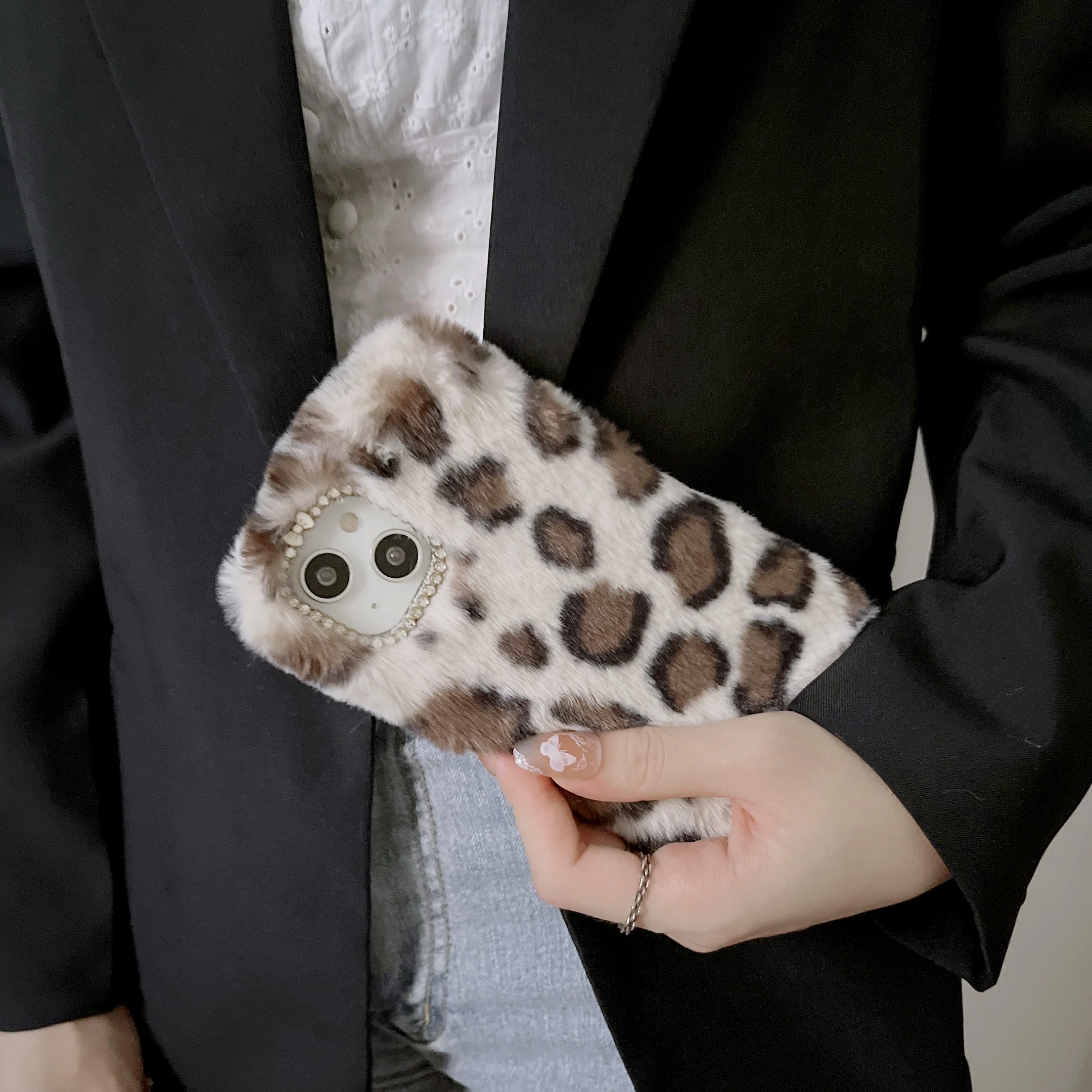 Fashion Leopard Tiger Telefoon Case Voor Iphone 14 13 Pro Max 12 Mini 11 Pro Max Xs Xr 7 8 plus Se Zachte Vacht Fluffy Warm Pluche Cover