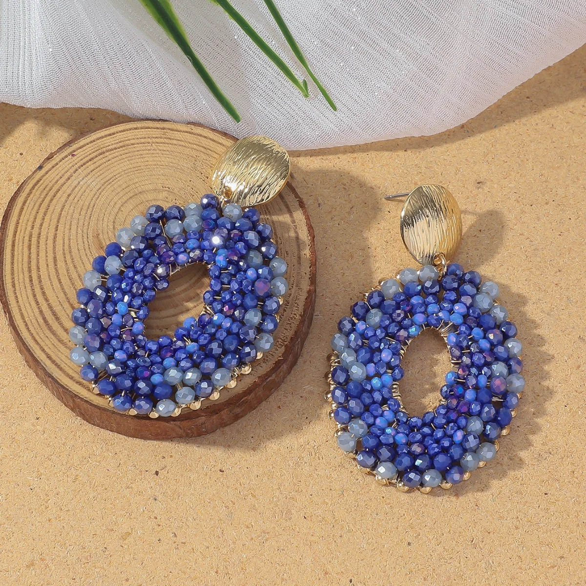 Bohemian Vintage Oval Kristall Perlen Tropfen Ohrringe für Frauen Handgemachte Mehrfarbige Große Aussage Ohrring Sommer Party Schmuck Geschenk