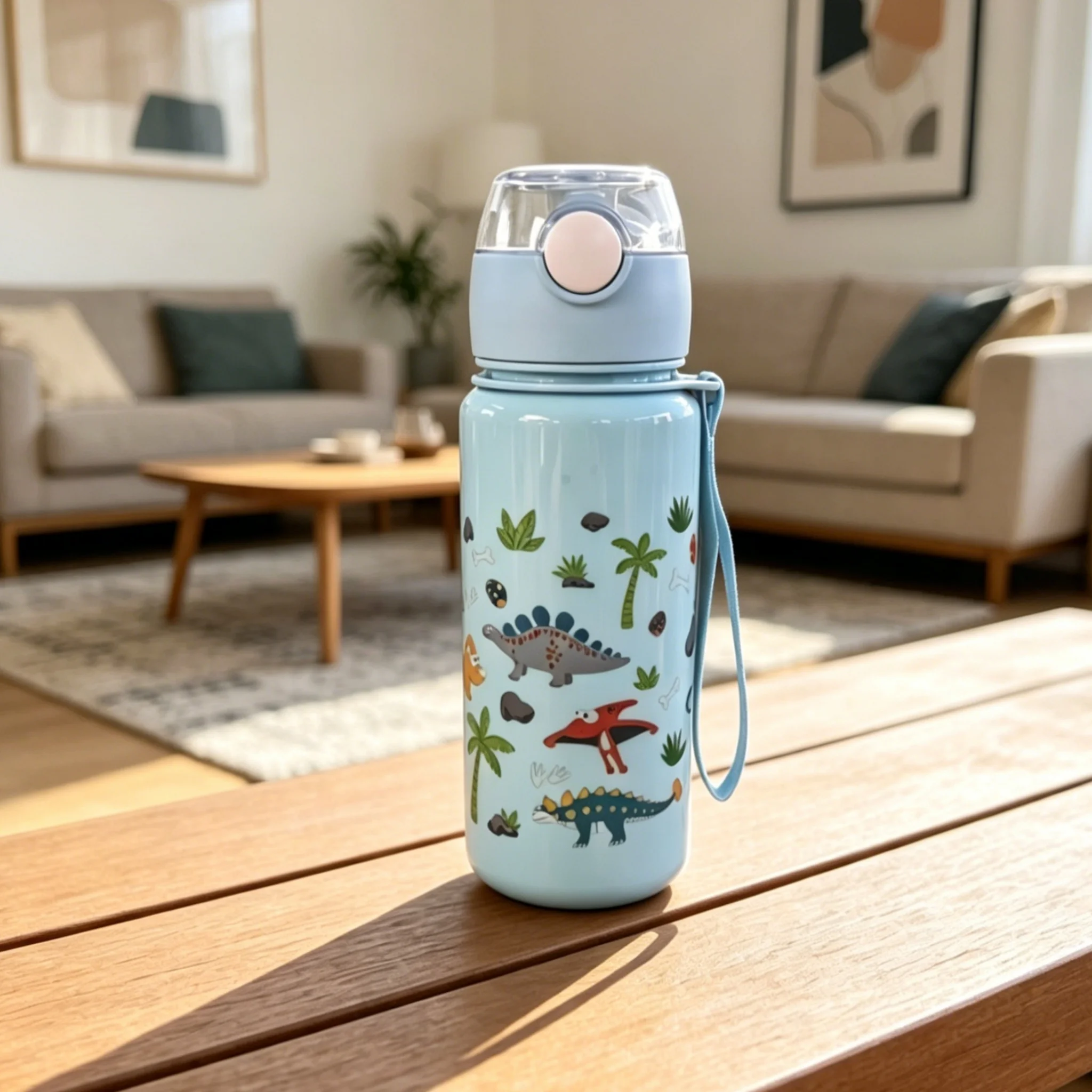 Cute Water Cup Printed with Colorful Cartoon Unicorn, Dinosaur, Airplane & Candy. Exquisite Design, Portable, Leak-Proof