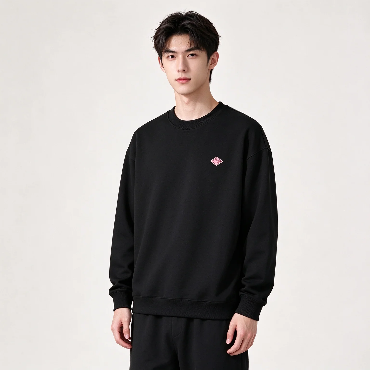 Japanese New season men's/women's identical style embroidered brand pure cotton round-neck long-sleeve loose sports suit top