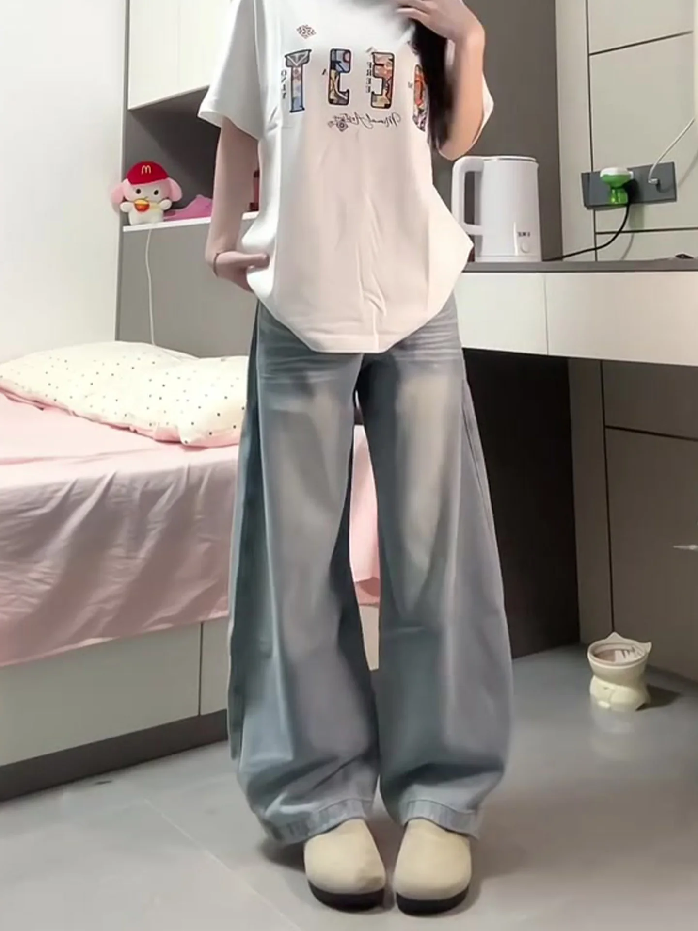 

High Waist Loose Fit Light Wash Denim Jeans Women's Summer New Style Vintage Washed Slimming Straight Leg Wide Leg Jeans