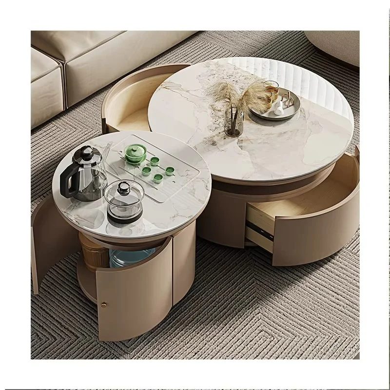 

Modern simple small household rock panel multi-functional round kung fu size combination coffee table