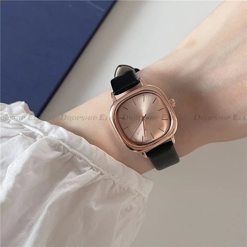 Brand Fashion Watch for Women Oval Small Dial Thin Belt Student Dress Leather Strap Wristwatches Reloj Mujer Dropshipping