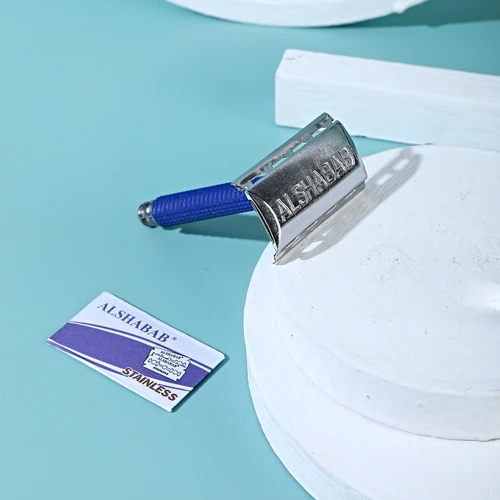 Imagen 2 del producto Afeitadora de seguridad ALSHABAB para hombres, afeitadora facial de doble filo, maquinilla de afeitar inoxidable con 1 hoja, mango de plástico, Afeitadora Manual