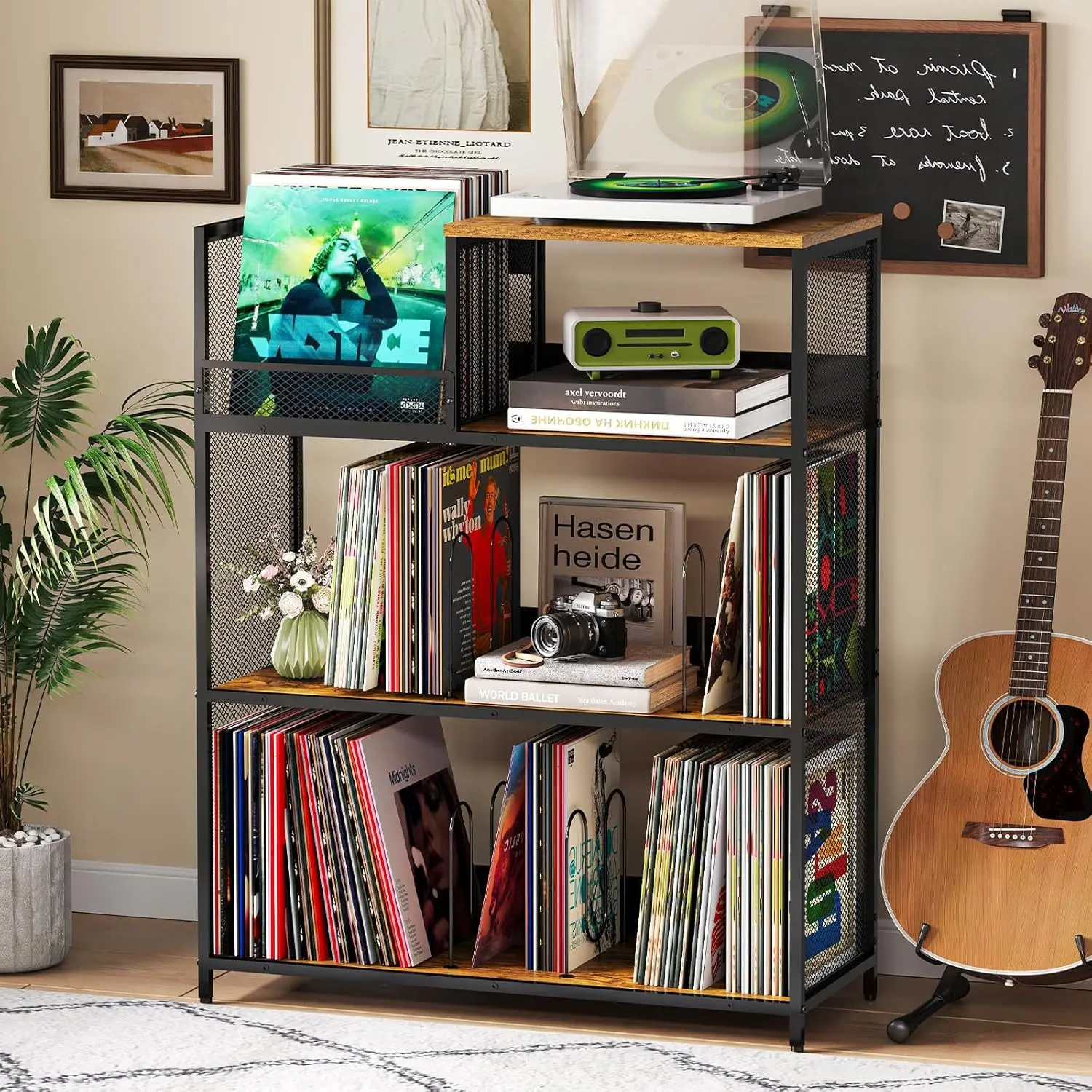 Three-layer Vinyl Record Player Table 300 Records Large Capacity Record Storage Rack Vintage Magazine Storage Rack