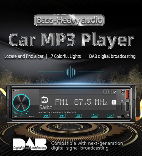 Imagen 2 del producto BQCC-reproductor MP3 para coche, 1 Din, Radio Digital DAB, ubicación de Audio bajo y búsqueda de coche, pantalla 2.5D, botón completamente táctil, Audio para coche