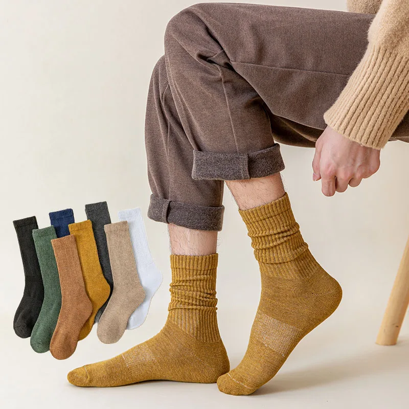 

Winter Men's Thick Warm Terry Socks Harajuku Solid Socks With Cushions Fashion Casual Long Socks Men 5 Pair