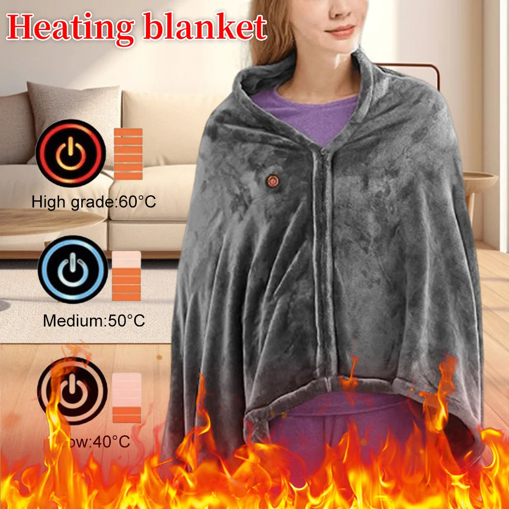 

1/2PCS USB Electric Heated Blanket 3 Heating Levels Fleece Heated Blanket Wearable Heated Blanket Cape for Household and Office