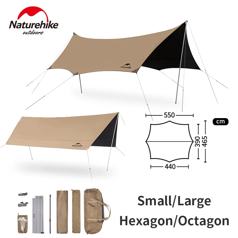 

Naturehike Camping Sun Shelter Outdoor Large Space Portable Black Coated Tarp Sunshade Picnic Hexagon Octagon 150D Oxford Canopy