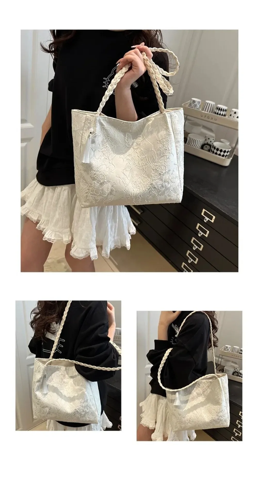 Neue Freizeittasche im chinesischen Stil mit Textur, vielseitige Handtasche mit antiken Hanfu-Elementen, große Kapazität, Arbeitstasche, Geschenk – Detail 11