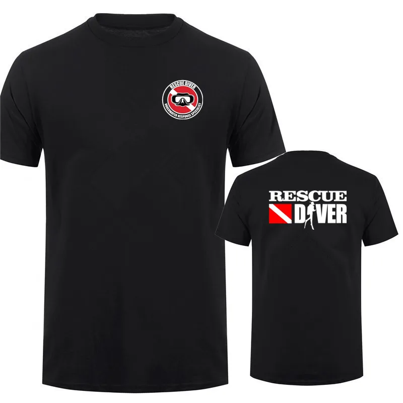 Trendy Scuba Diving Theme Print T Shirt Men Ocean Sports Rescue Diver Short Sleeve Tee Top