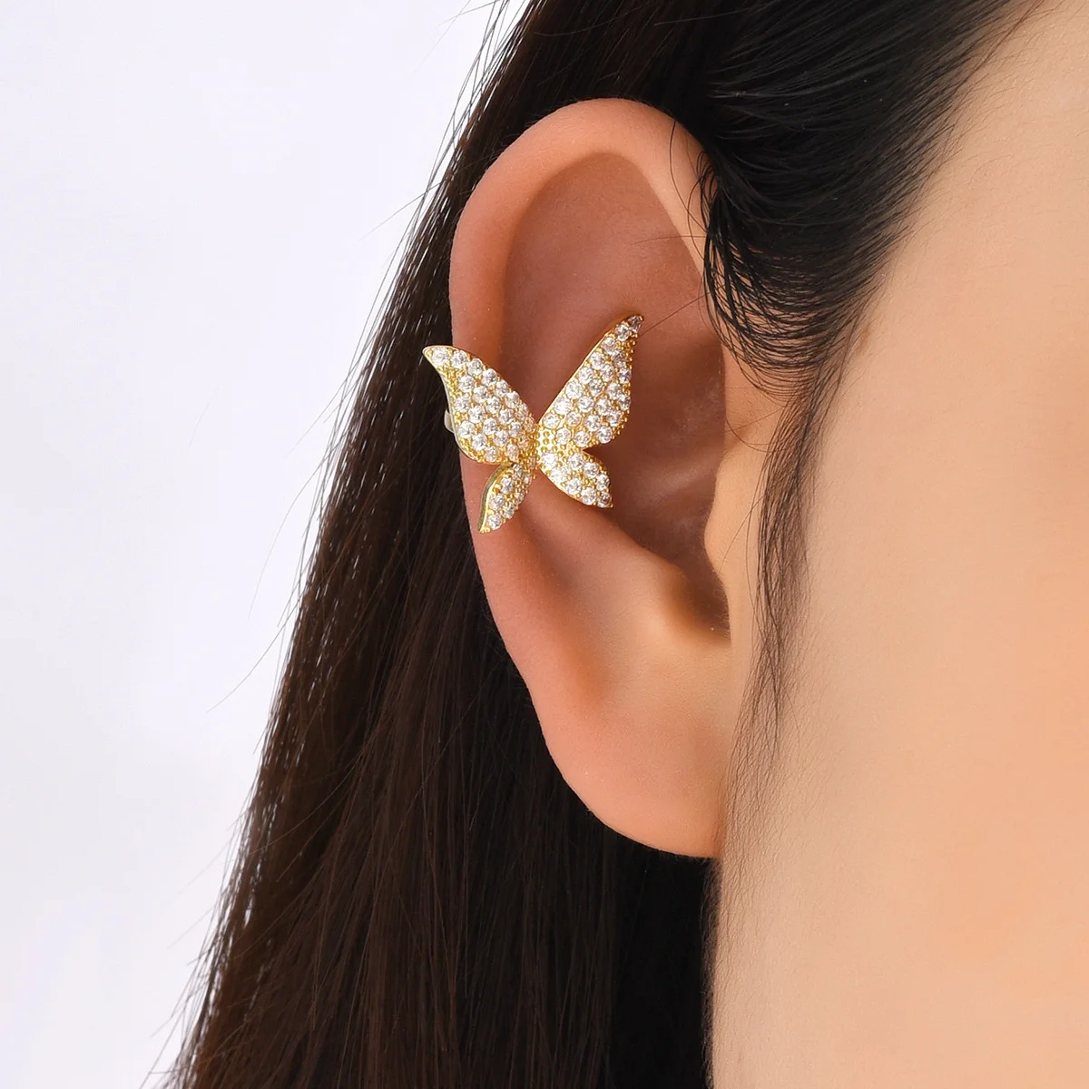 

JF2023 New Original Design Fashion Trend Shines Micro-inlaid Zircon Butterfly Ear Bone Clip Earrings Women's