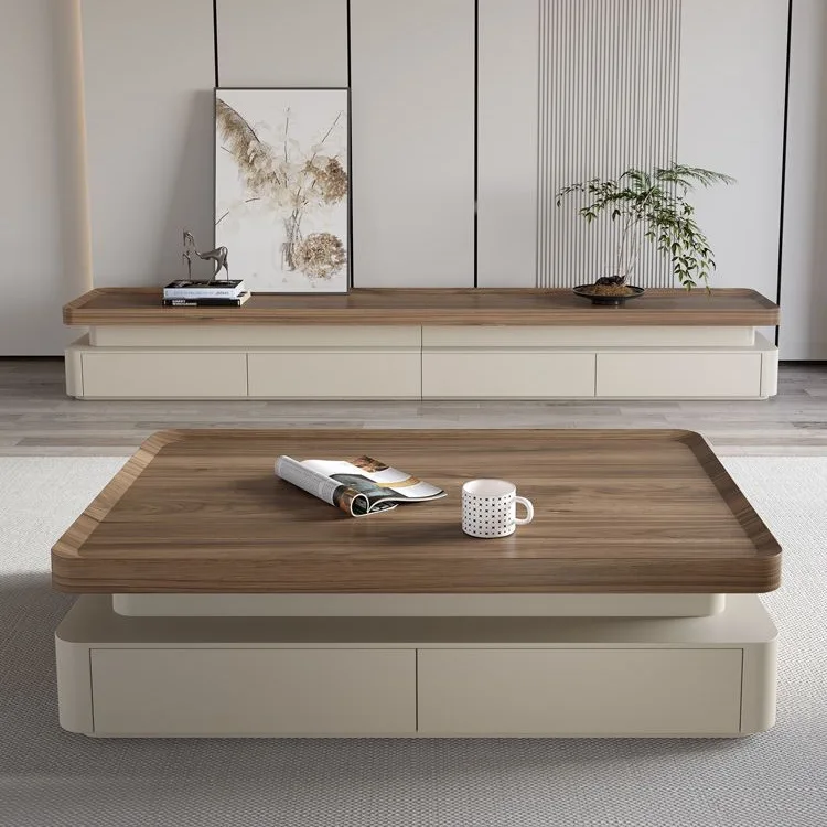 New minimalist walnut color light luxury coffee table TV cabinet combination simple bright small apartment popular coffee table