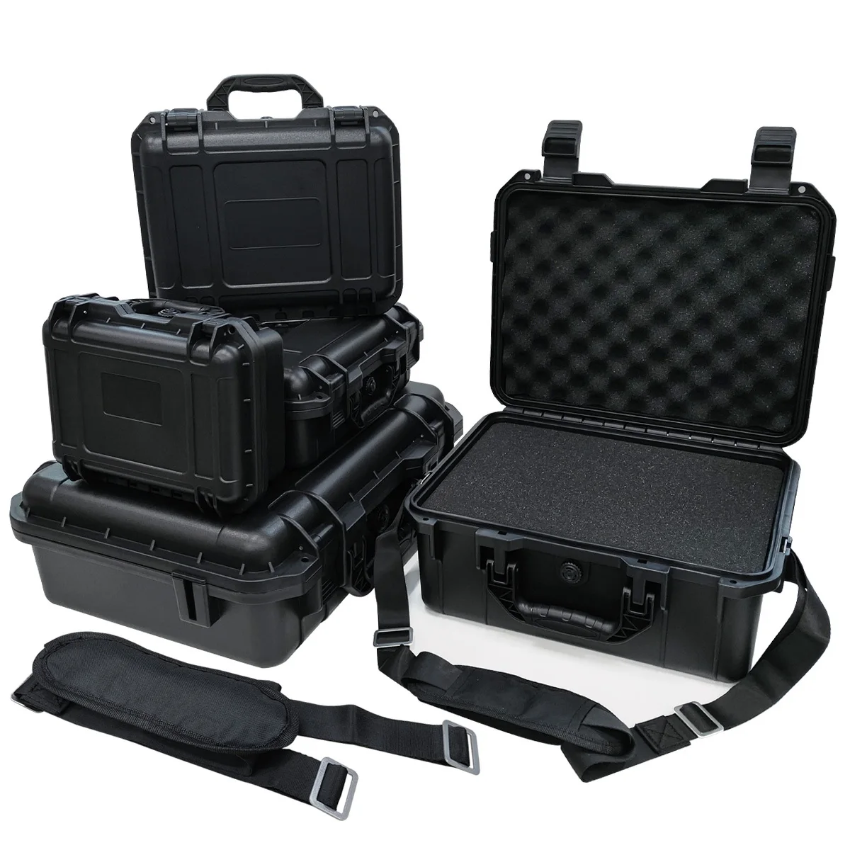 Estuche rígido para equipo con esponja precortada y correa cruzada individual, para cámara, fotografía, caja de herramientas de seguridad, maleta portátil