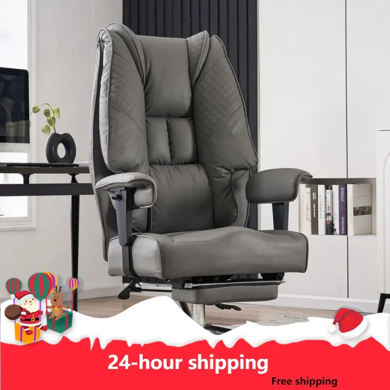 Office Chair 400lbs Wide Seat, Leather High Back Executive Office Chair With Foot Rest, Ergonomic Office Chair Lumbar Support