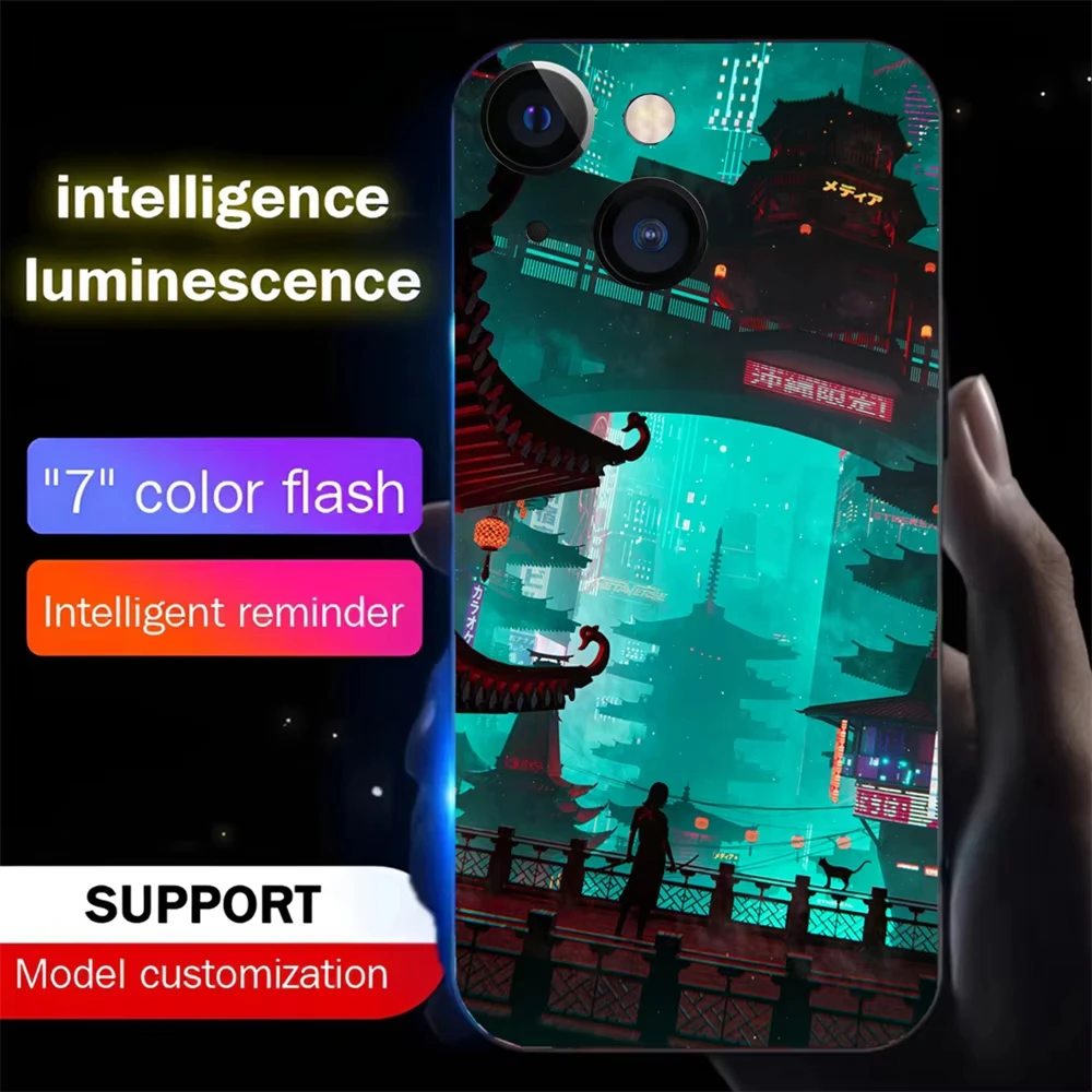 Future City Design Smart Voice Controlled LED Light Phone Case For iPhone 16 15 14 13 12 11 Pro Max XR XS Plus 6 7 8 SE2020