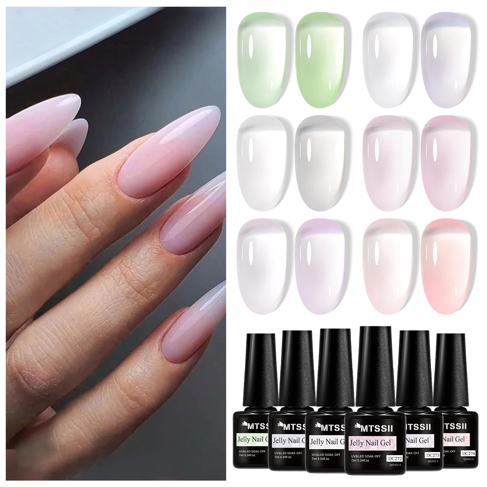 6PCS Mtssii Jelly Sea Glass เล็บเจลชุด 7ML Sea Blue Jelly GEL กึ่งโปร่งใส Soak Off UV LED เล็บเจล