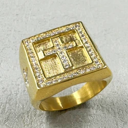 Hip hop Punk Christ Cross Chunky Ring luxury for Men Women 316L Stainless Steel With Rhinestone Religion Prayer Male Jewelry