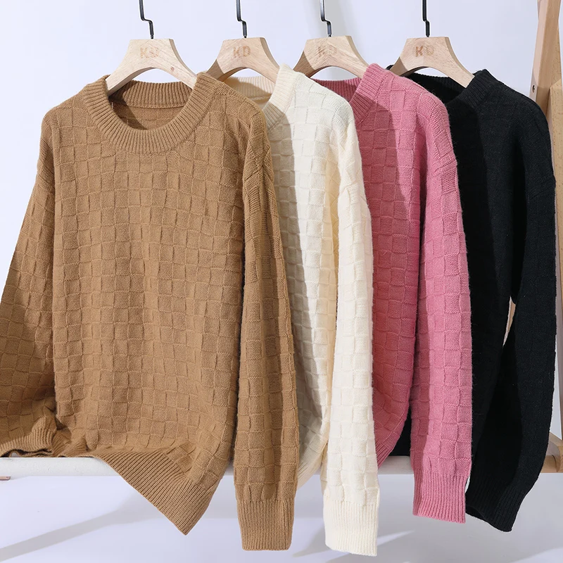 Single Road-suéter de cuello redondo para hombre, jersey térmico Y2K a cuadros cálido de invierno de gran tamaño, suéteres de moda coreana para hombre 2025