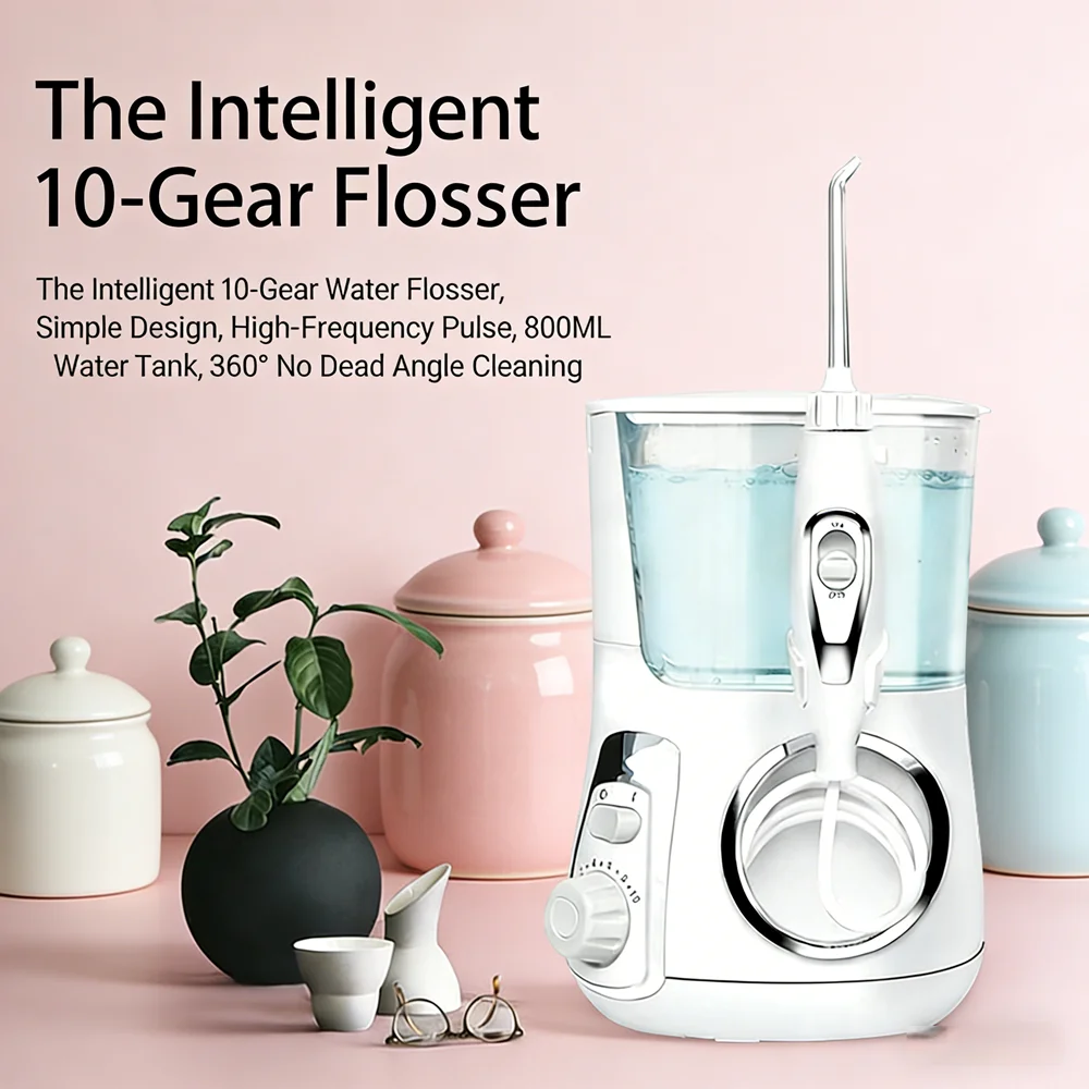 

800ML Electric Oral Care Irrigator, 10 Modes 5 Nozzles Water Flosser, Dental SPA Teeth Cleaner for Home Use