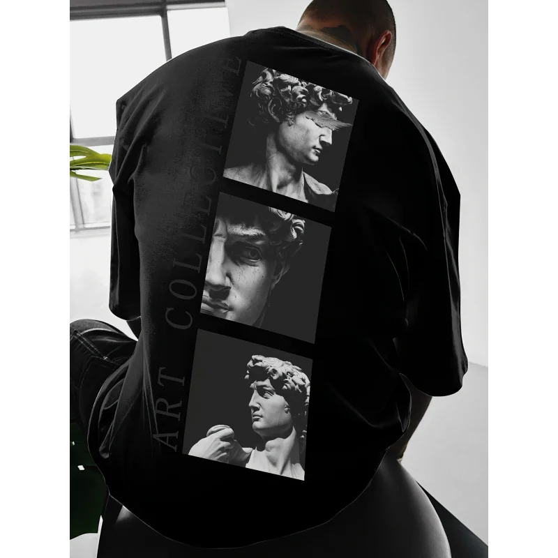 

Men's Street Hip-Hop Style LooseTT-shirt Unique Back Printed round Neck Short Sleeve100%Men's Cotton Breathable Fabric Top Gift