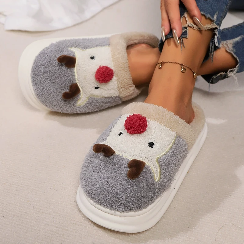 Bebealy Women's Winter Fuzzy Slippers Soft Sole Plush Slides Unisex Cute Christmas Fluffy Cotton Slippers Warm Fur House Slipper - Image 3