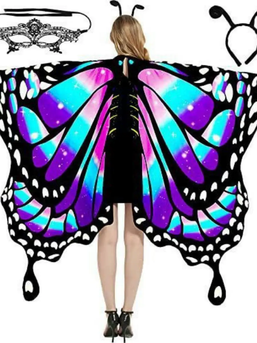 ชุดคอสเพลย์สีสันสดใสสำหรับงานเต้นรำวันฮาโลวีน ปีกขนาดใหญ่ ชุดพื้นเมืองสำหรับผู้หญิง ชุดแสดงบนเวที